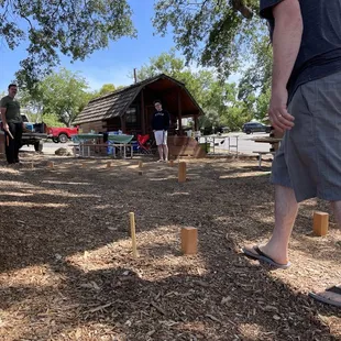 Playing games and a view of another cabin