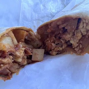 Breakfast burrito with bacon and red chili!!