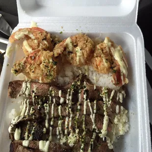 Furikake Steak &amp; Shrimp with Wasabi sauce Yum yum!!