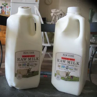 two gallon jugs of raw milk