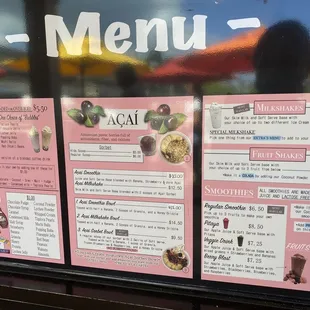 menus and prices
