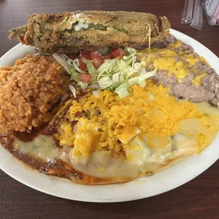 Enchiladas and chile relleno plate