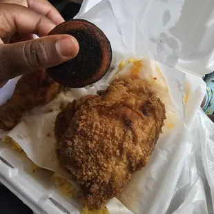 Fried chicken and BURNT cornbread