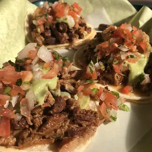 Closer look at the el pastor + carne asada tacos
