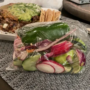 The bag of pickled goodies and some jalapeño!