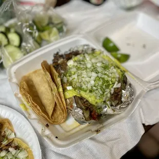 Carne asada potato with tortillas