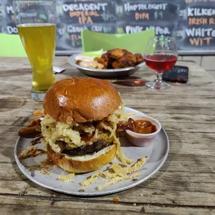 a burger and fries