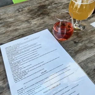 Menu, draft rose, draft beer