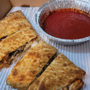 Calzone with sausage, mushrooms and onions