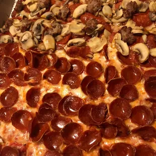 Large half Pepperoni half pepperoni sausage and mushroom