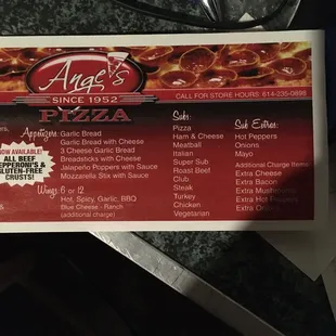 the menu for the restaurant