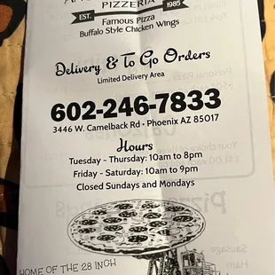 Angie &amp; Jimmy&apos;s menu.