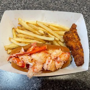 Warm Butter lobster sandwich with fries...with a side of the battered lobster.