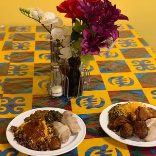 two plates of food on a table