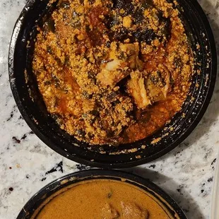 two plates of food on a table