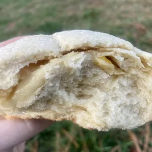 Inside view of the custard in the Melon Pan with Yema ($4/each as of Nov '22)