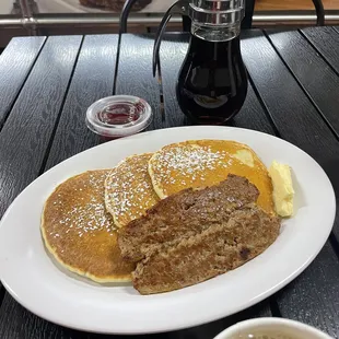 Strawberry pancakes with turkey sausage
