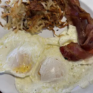 Big breakfast. 3 eggs, bacon, # browns &amp; toast