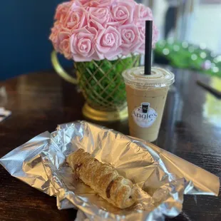 Cream cheese + guava pastry, iced vanilla latte