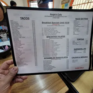 the menu for the restaurant