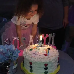 Rainbow cake! I wish I had a picture of the inside
