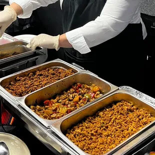 Delicios! Marinated chicken. For vegans - tofu with veggies,soy vegan meat.