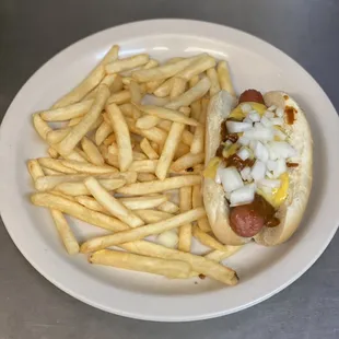 All beef, Chili Cheese Dog.