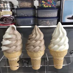 We offer, vanilla, chocolate, and twist soft serve.