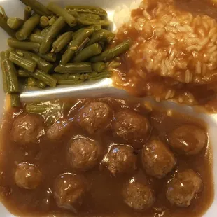 Meatballs, rice, green beans- my son devoured them!