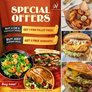 SPECIAL OFFERS! 
 Buy 4 or 6 Fish Fillet Dishes - Get 1 FREE Fish Fillet!
 Buy any Shrimp Meal- Get 2 FREE Shrimps!

Enjoy the fr