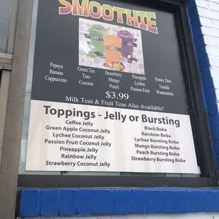 Smoothie and Boba Menu