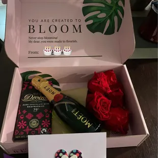 Bloom Box with red preserved roses