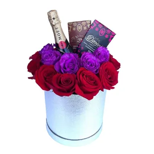 Our Royal Bloom Box is here! Gift what they love most: Roses + Champagne + Chocolates! Find this and many others at angiesfloraldesigns.com