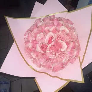 Pink Rose Ramo Buchon with pink glitter
