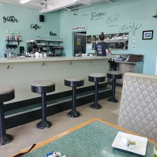 the interior of a diner