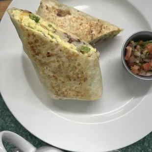 Breakfast burrito with hash browns added inside