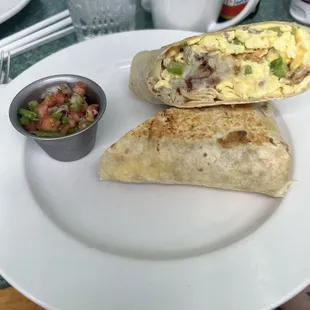 Breakfast burrito with hash browns added inside