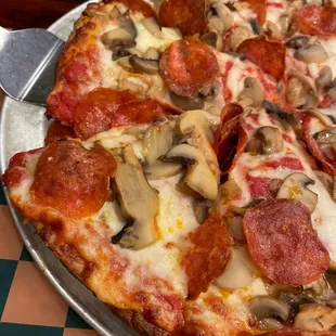 Pepperoni and mushroom pizza