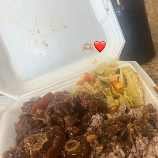 Large Oxtail Plate w/ rice &amp; peas and cabbage