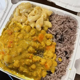 Curry Chickpeas, Yellow Rice, Baked Mac &amp; Cheese