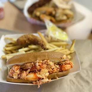 Warm lobster roll combo &amp; added a jumbo fried shrimp.