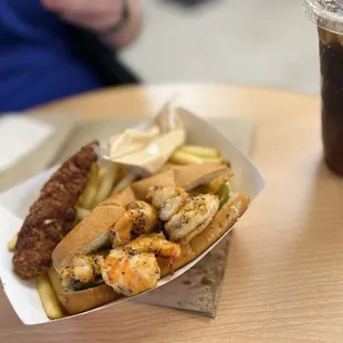 Grilled shrimp roll combo (fries, coke, and added a fried lobster tail).