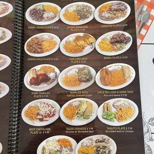 a menu for combination plates