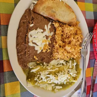 Chicken taco and green cheese enchilada plate