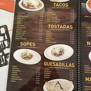 a menu for burritos and tacoss