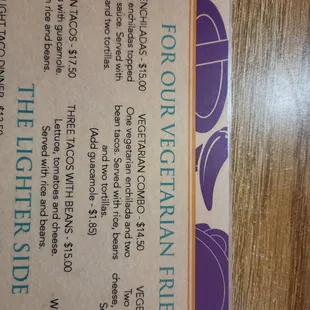 Menu prices