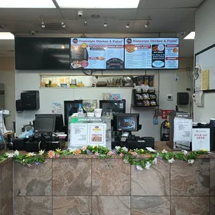 Counter with menu above.