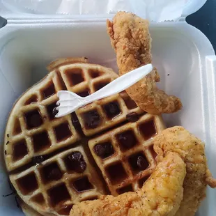 Chocolate  chip waffle and tenders