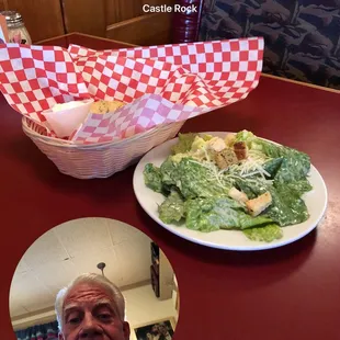 From my check in small Cesar salad and a bit of bread and butter.