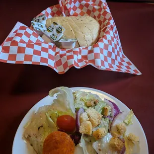 Salad with house Italian dressing and garlic bread!!